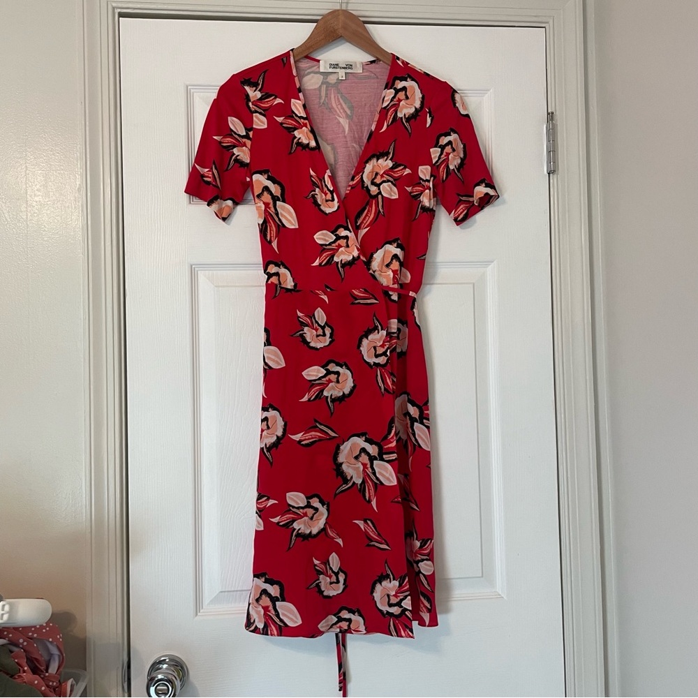DVF Red Floral Wrap Mini Dress